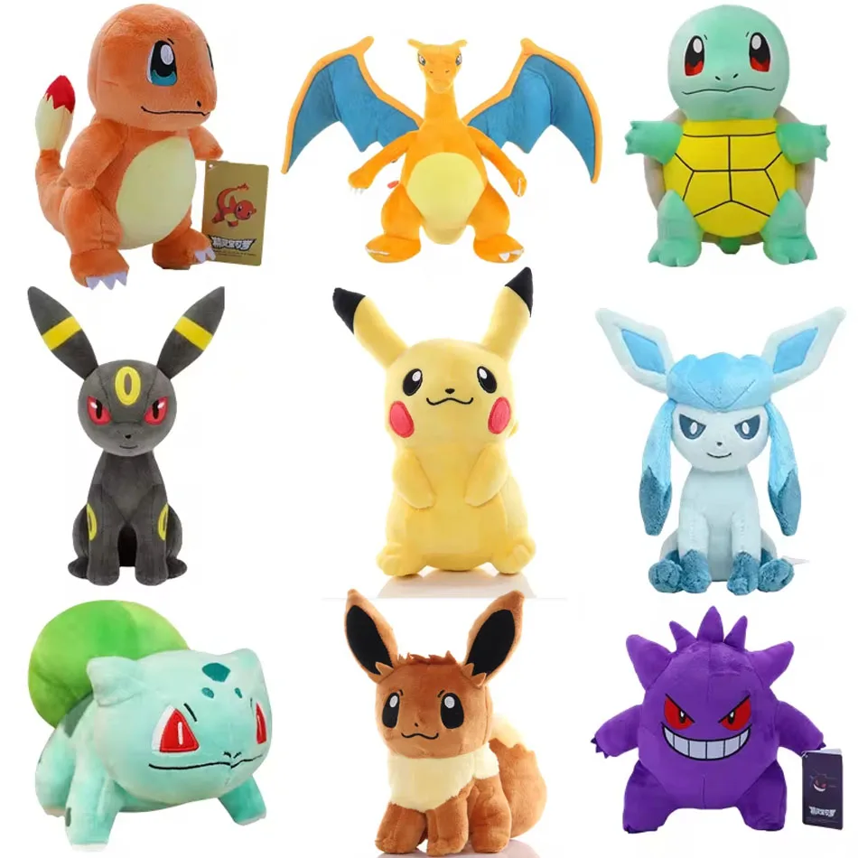 

10 шт. оригинальных плюшевых игрушек POKEMON: Генгар, Пикачу, Кавайный Чаризард, мягкие милые мультяшные игрушки Пиплуп для детей, подарок