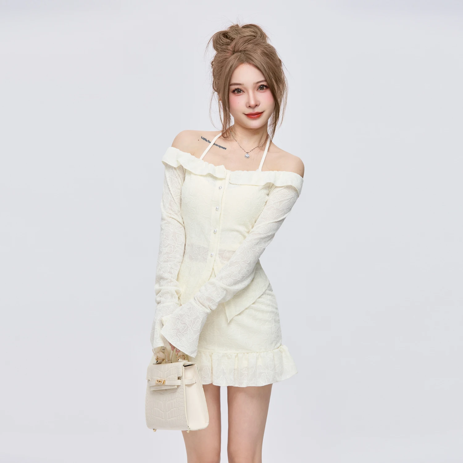 

Pure Desire Сексуальный кружевной комплект на одно плечо Ne Hanging Lace Fi-Tail ort Юбка Комплект из двух предметов Long Sve Faionable Ensemble