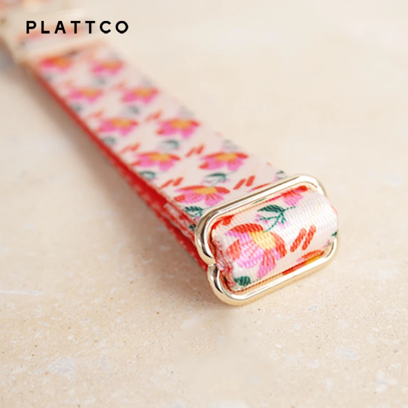 PLATTCO unique design dog collar print Pink Rose pattern with high quality light color zinc alloy buckle 5 size PDC346G