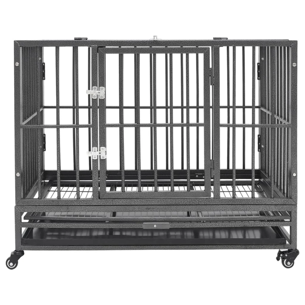 Dog Cage Pet Cage with Wheels Steel 102x72x85cm for Pet House Cage Black and Silver Household