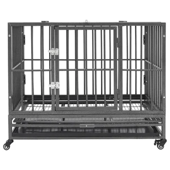 Dog Cage Pet Cage with Wheels Steel 102x72x85cm for Pet House Cage Black and Silver Household