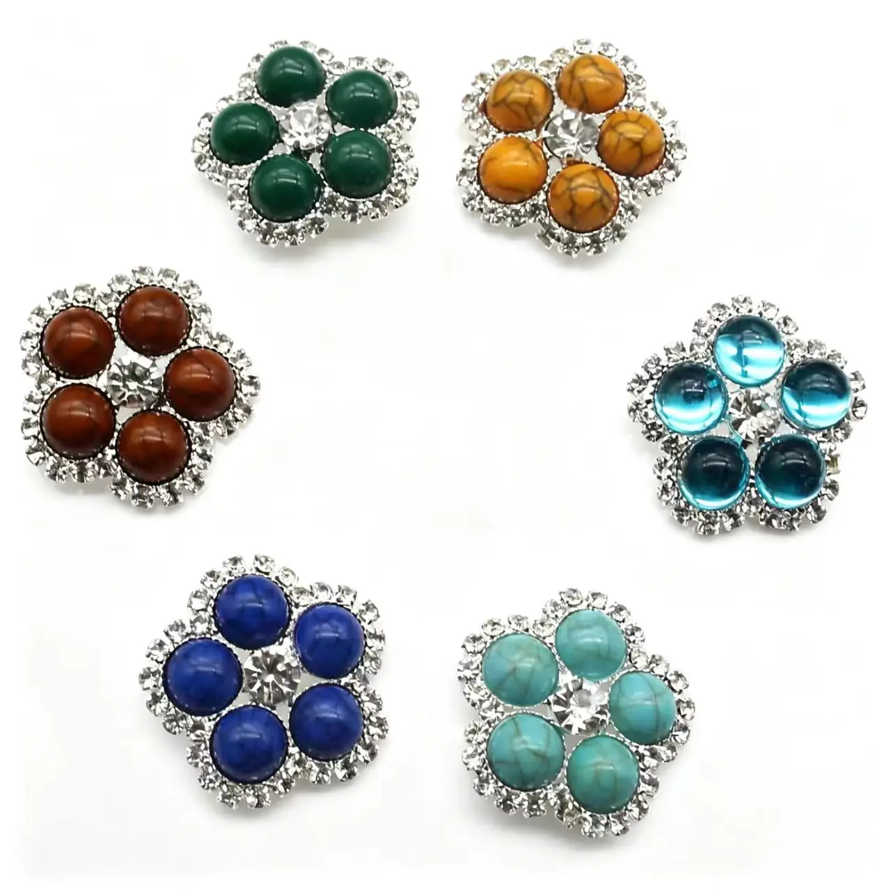 26mm Flower Rhinestone Clasp Shiny Crystal Edge Gemstone Buttons Handmade Bow Dress Ornament,10 Pcs/Pack