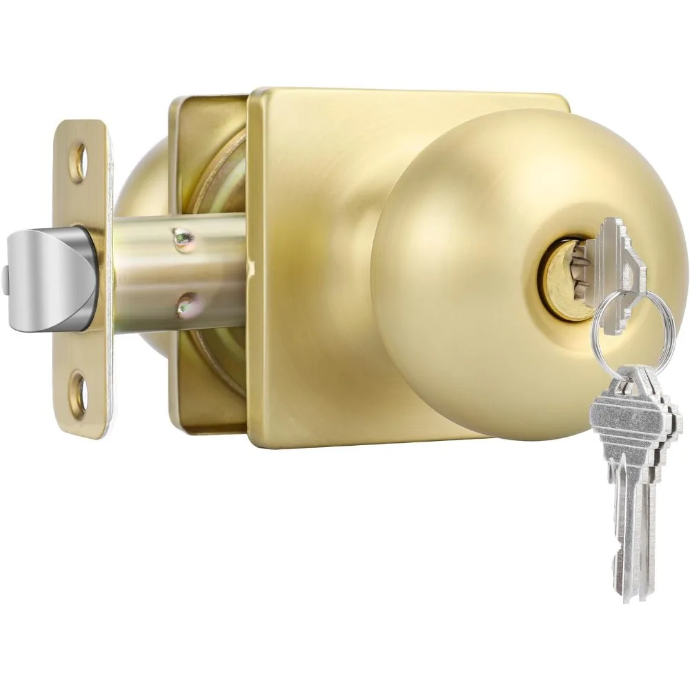 

Gold Door Knob with Lock and Key, Brushed Gold Entry Door Knobs Exterior, Bass Front Locking Doorknobs with Keys(1 Pack)