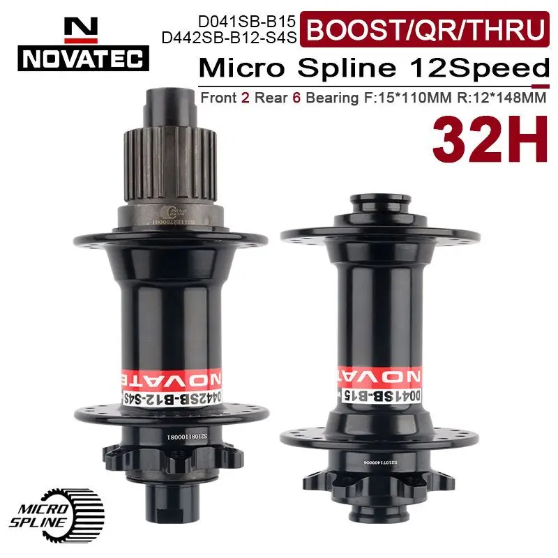 NOVATEC-Micro Spline Hub for Mountain Bike, 32 Holes, MTB, MS, Axle Boost, 12 Speed, M6100, M7100, M8100, 12 S Bicycle