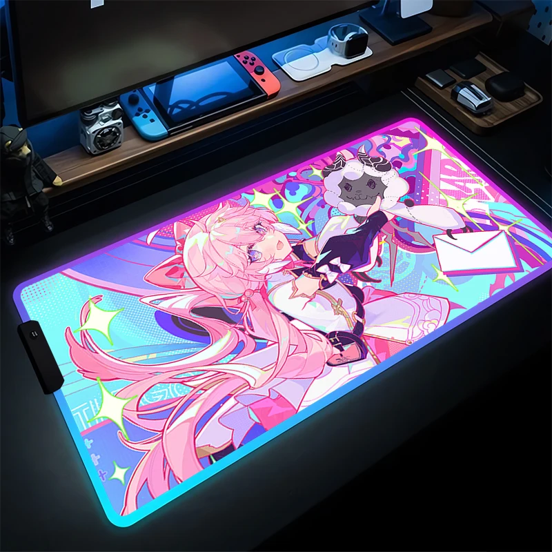 

LED Mouse Pad Gamer Computer Anime Girl Desk Mat RGB Luminous Table Keyboard Pad Laptop Wuthering Waves Encore Gaming Mousepad
