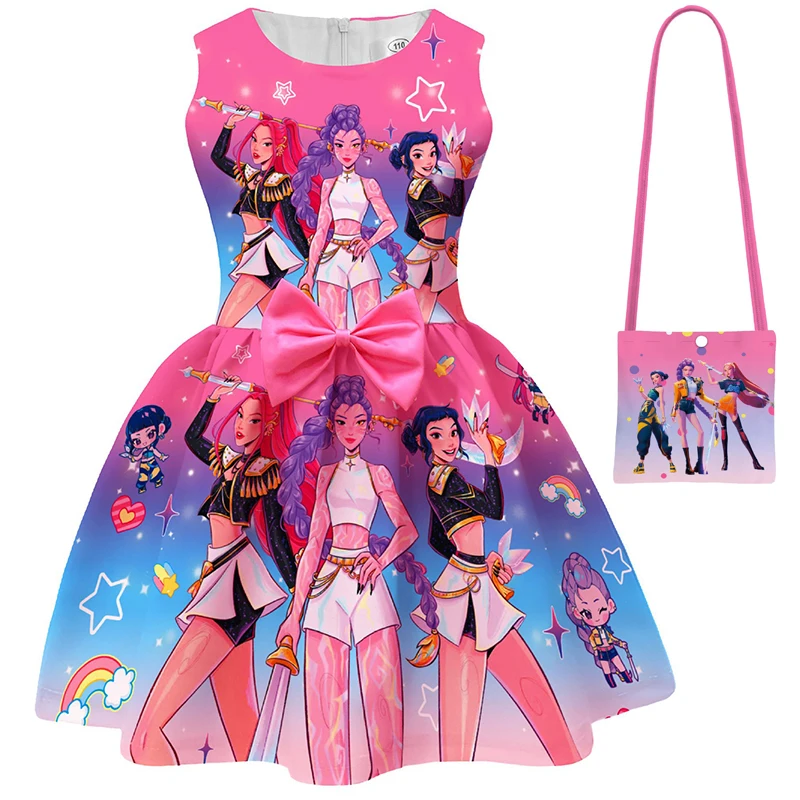 فستان Kpop Demon Hunters للأطفال موضة الصيف فساتين الأميرات للفتيات الصغيرات للهالوين أزياء ميرا رومي زوي التأثيرية