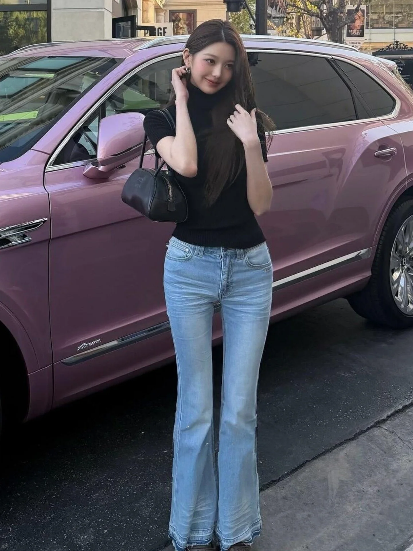 

Женские джинсы с высокой талией, расклешенные, с эффектом утяжки, синие, повседневные, длиной в пол, с контролем живота