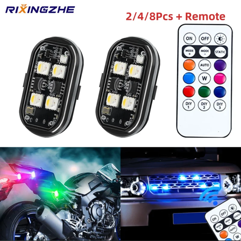 

2/4/6x Wireless LED Strobe Lights 8 Colors Warning Light with Remote Control Car Decoration light Atmospher Lamp For Truck SUV