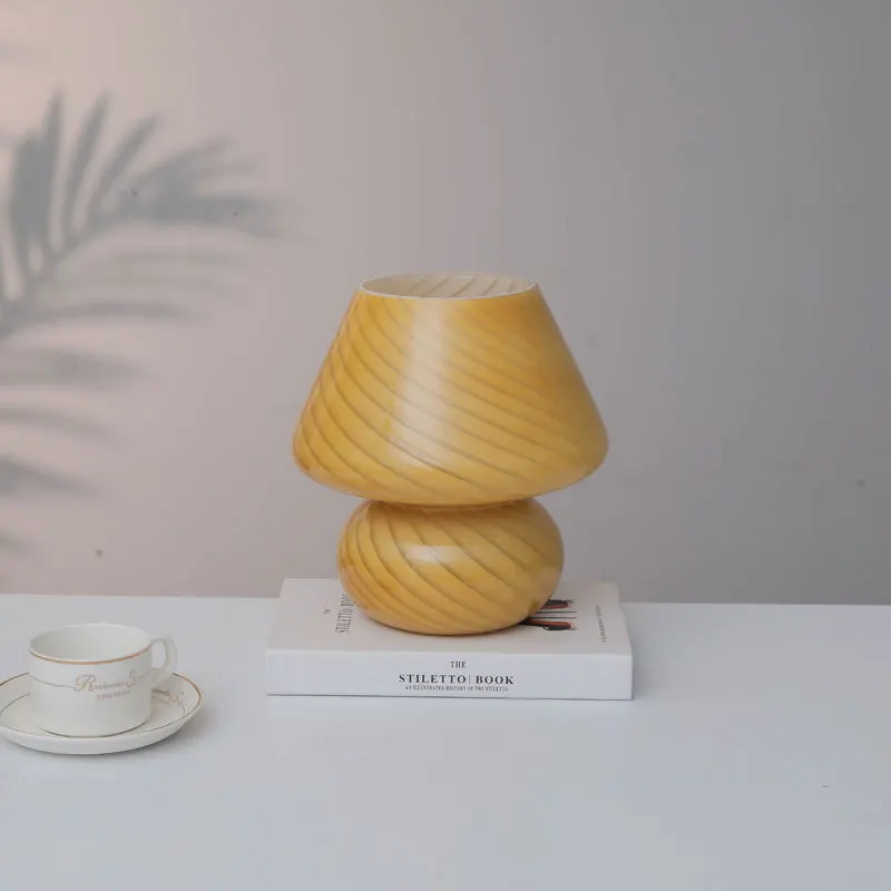 AC-Powered Large Glass Mushroom Lamp LED Mushroom Desk Light with E27 Tricolored Bulb Classic Nightstand Light for Room Decor