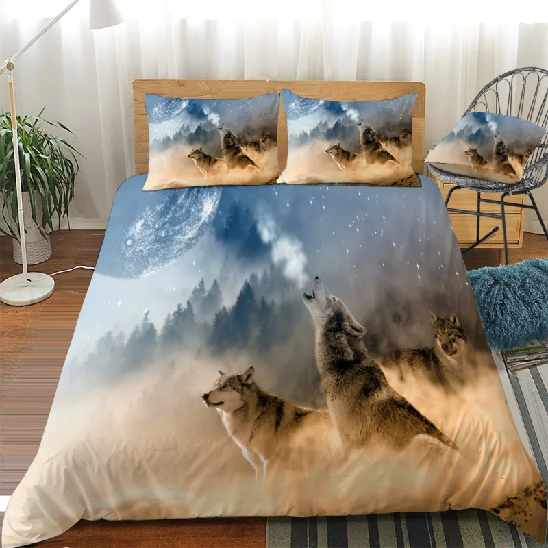 Animal Wolfs Tiger King Wolf Howl Bedding Sets Children Boys Girls Duvet Cover Pillowcase Comforter Twin Size Bed