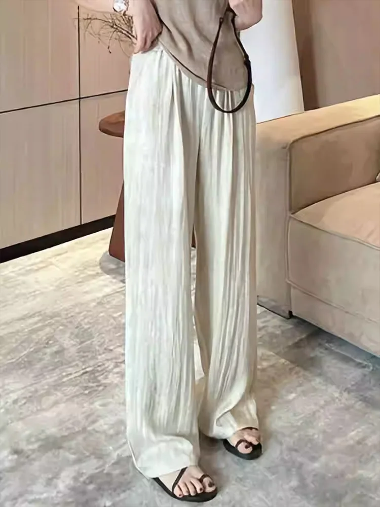 High Waist Wide Leg Pants Women's Summer New Style Ice Silk Shimbun Pants Tied Dye Apricot Color Casual Slimming Commute Wind