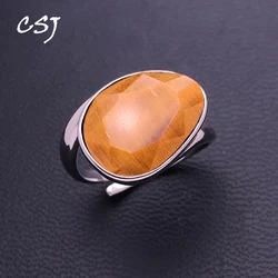 Trendy Natural Tiger Eyes Ring 925 Sterling Silver White Crystal Pink Quartz Lapis Gemstone 12*16mm for Women Party Jewelry Gift