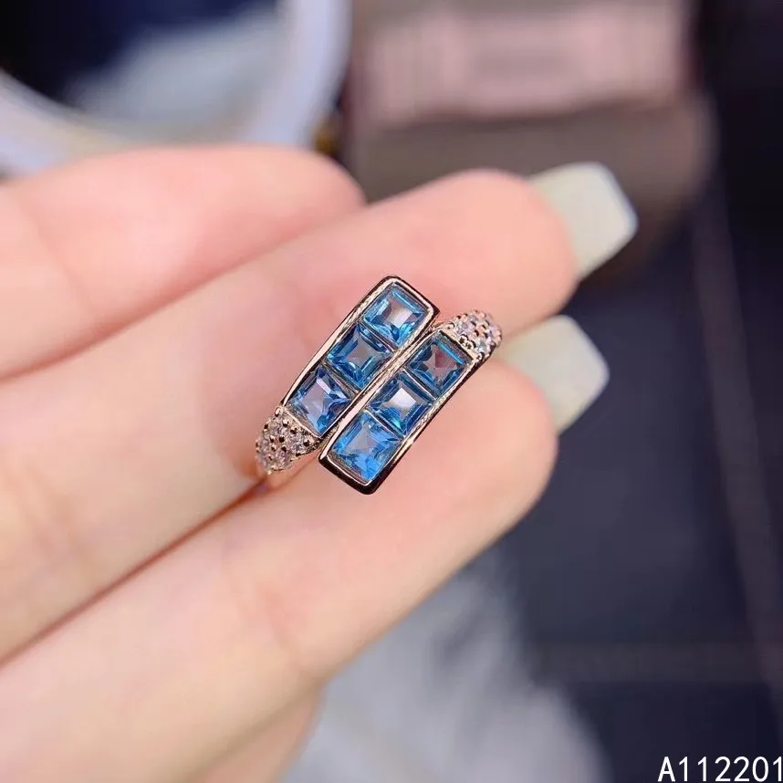 

Fine Jewelry 925 Sterling Silver Inlaid With Natural Gemstone Popular Lovely Square Blue Topaz Women's OL Style Ring Support Det