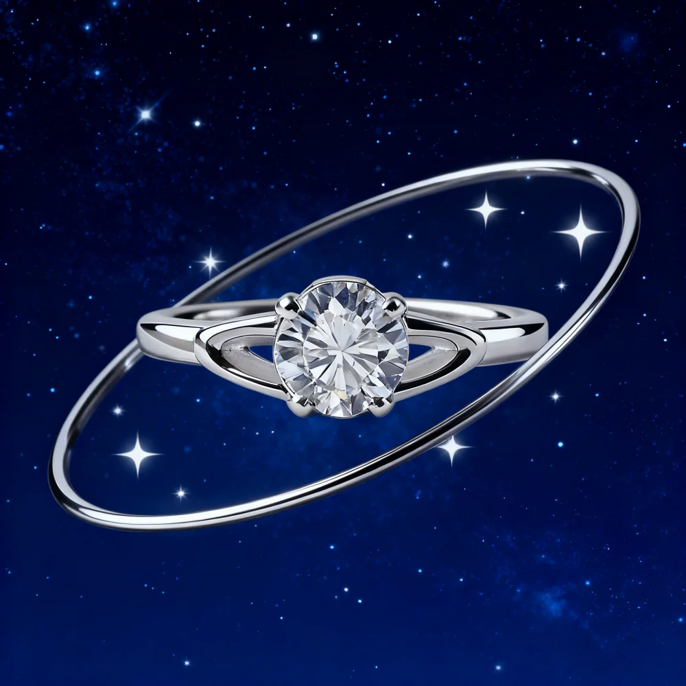 

Классическое кольцо из стерлингового серебра 925 пробы с одним бриллиантом Реина Сатурн для женской минималистской свадьбы