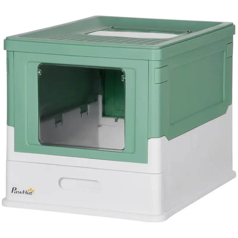 

PawHut Fully Enclosed Cat Litter Box with Front Entry and Top Exit, Plastic, Green & White