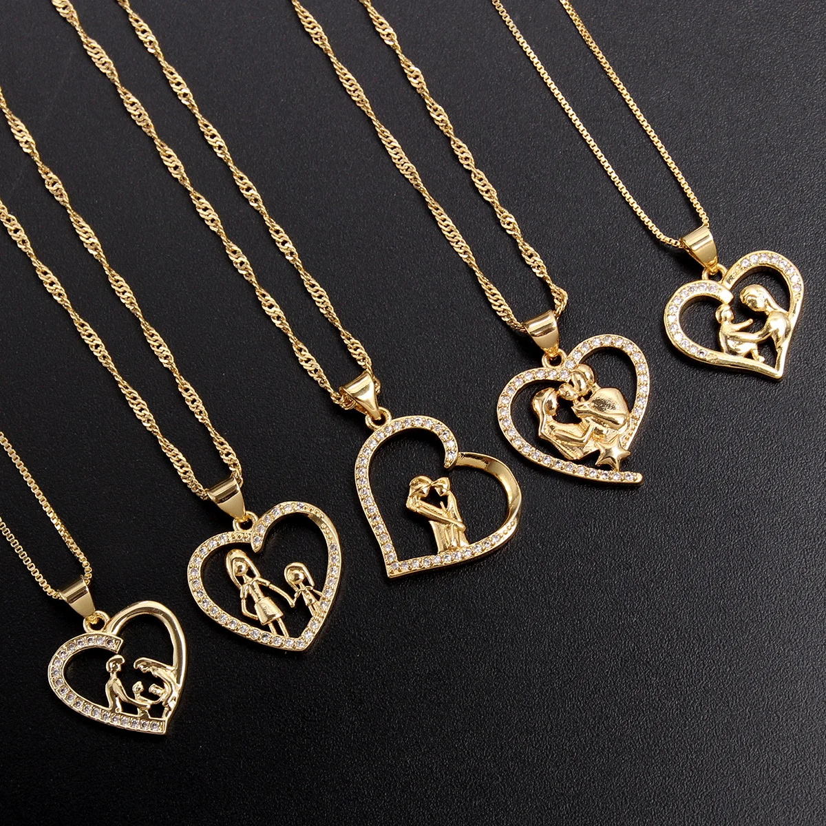 MHS.SUN Lovely Family Mom Dad Pendant Necklace Mosaic High Quality Shiny Zircon Jewelry For Women Men Party Charming Gift