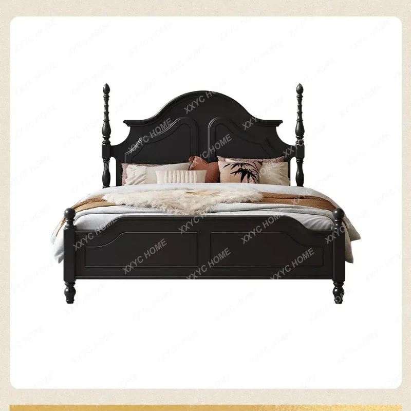 XX L  retro solid wood bed master bedroom double bed bedroom cherry wood black  1.8 meters wedding bed