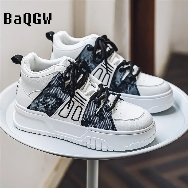 Autum Fashion Color Block Skateboard Sneakers High Platform Men's Skateboarding Shoes Non-slip Streetwear Casual Sports Shoes