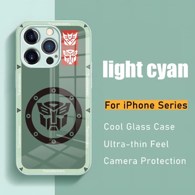 Transformers Phone Case For Iphone 14 13 12 11 Pro Max X XS XR 7 8 Plus 2020 SE Metallic Paint Glass Mobile Phone Case