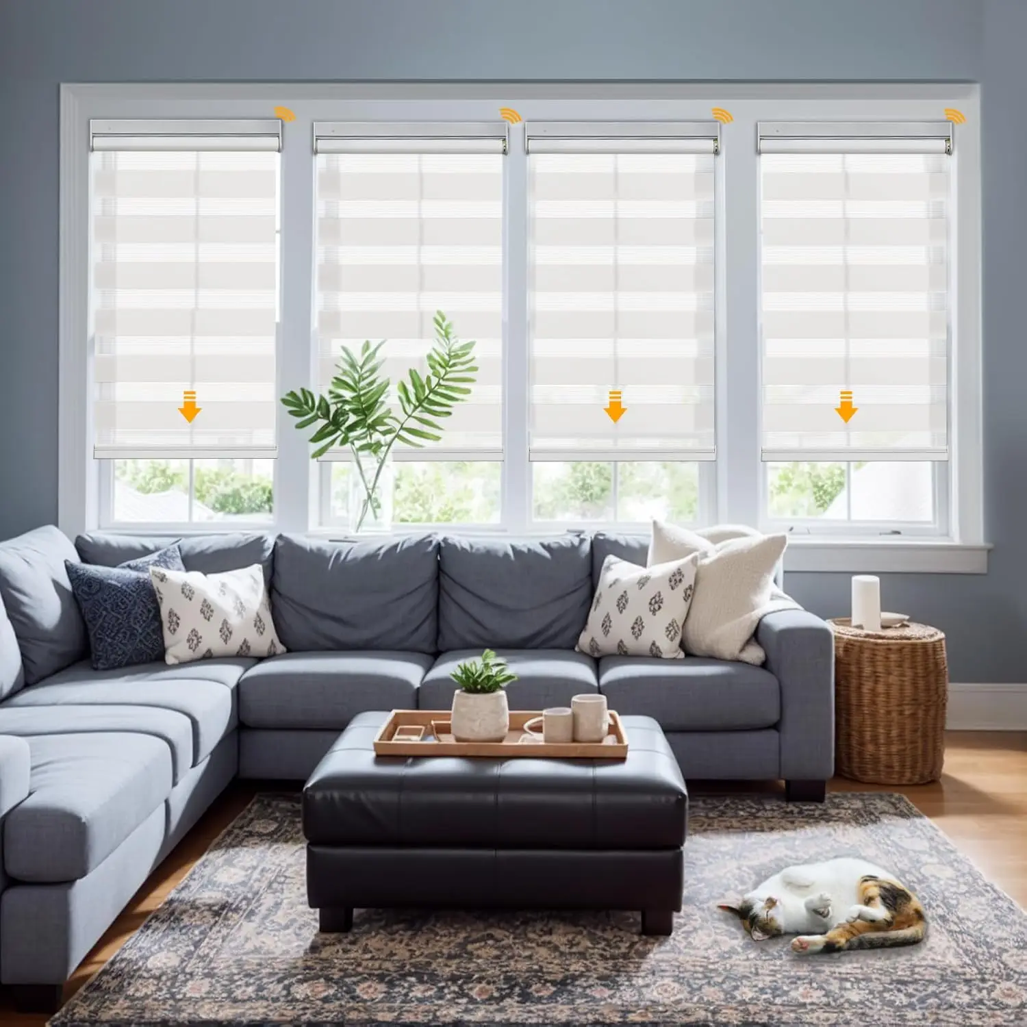 Hot Selling No Drill Day and Night Blackout Fabric Smart Control Zbra Blinds for Home and Office
