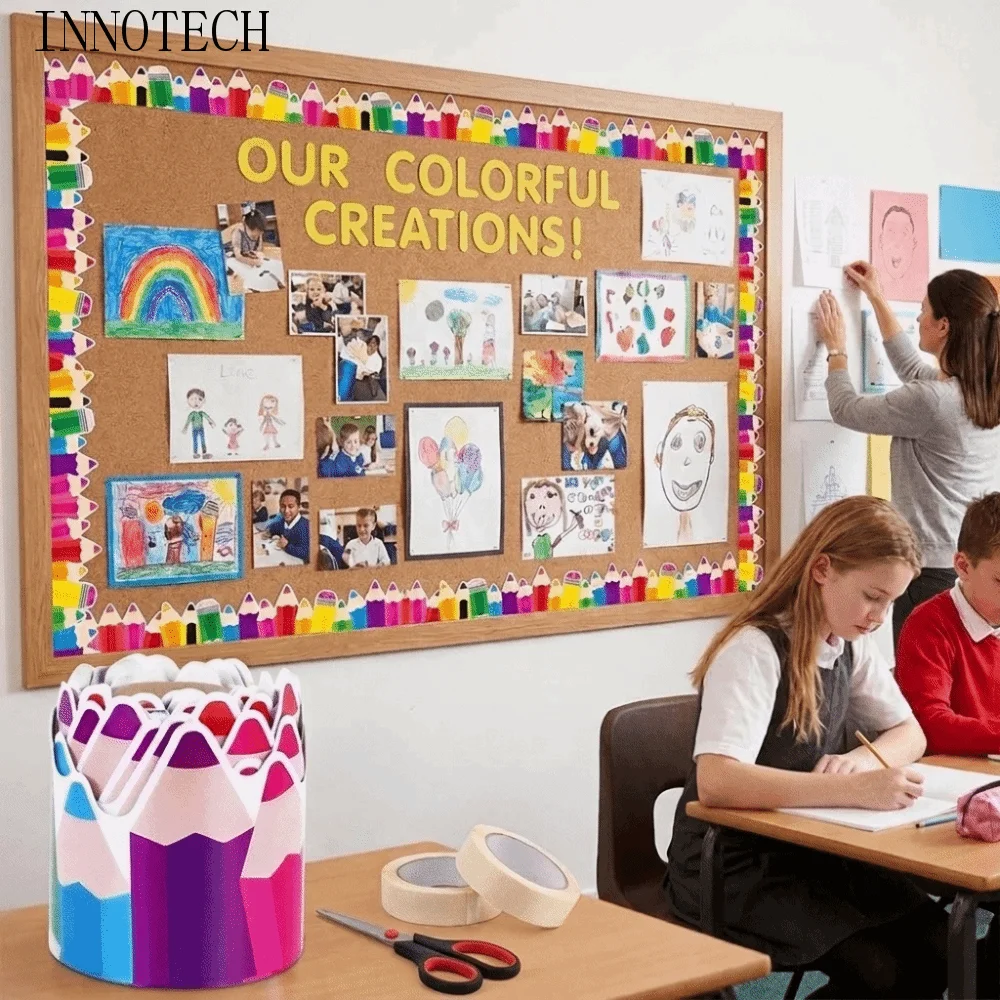 Copperplate Paper Pencil Shape Blackboard Stickers Self Adhesive Colorful Border Sticker Roll Multi-length Die-Cut Trim