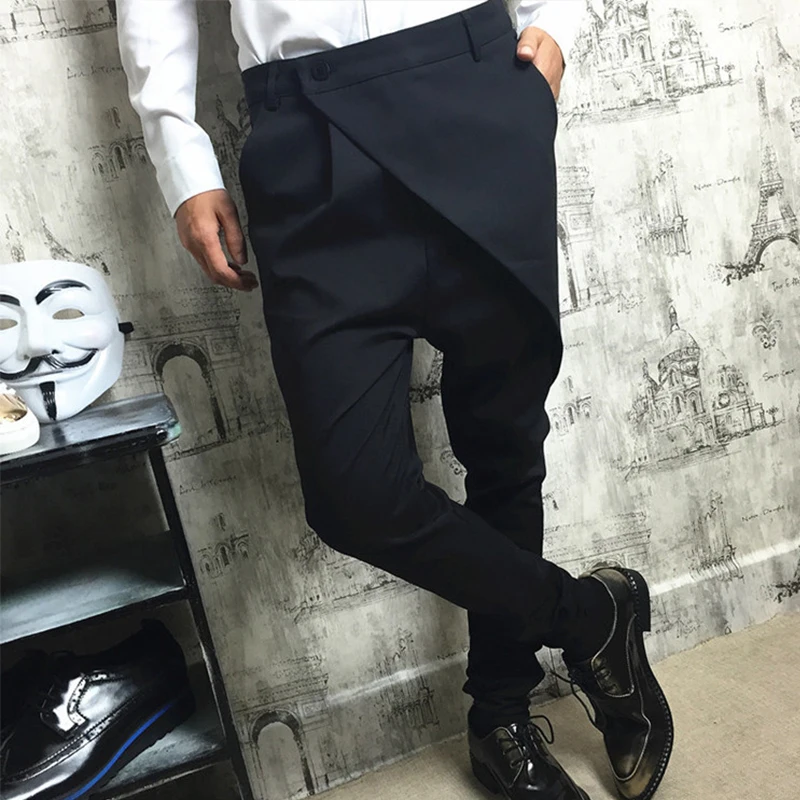 Autumn Men's Solid Loose Button Joggers Oversize Trousers Winter Fashion Slim Pants Cross Legs Pants Casual British Style Pants