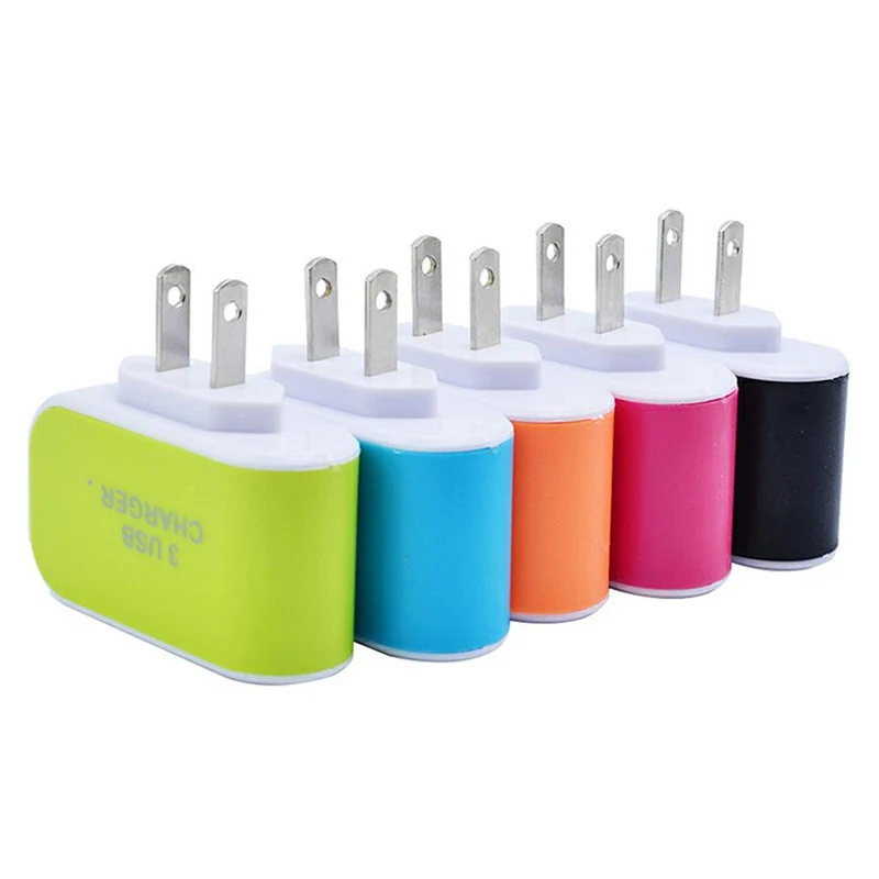 5V 1A 3-Port USB Wall Charger Adapter Candy Color For Mobile Phone Travel IPhone Charging Adapter With Indicator For Android Box