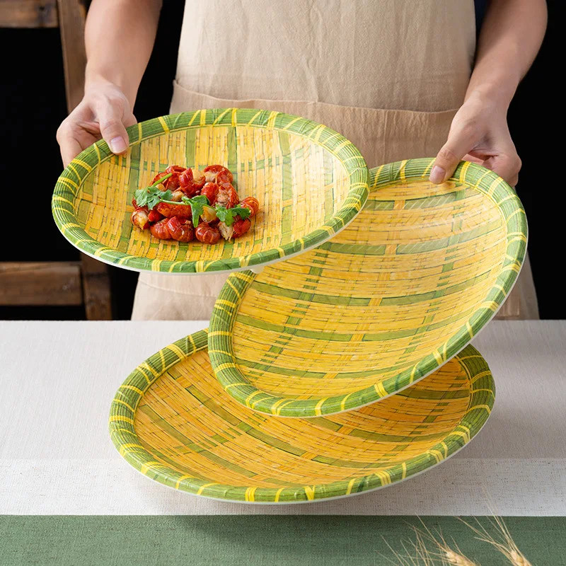 Melamine Porcelain Imitation Tableware Hot Pot Dishes Commercial Bamboo Woven Dishes Irregular Shaped Dim Sum Snack Dishes