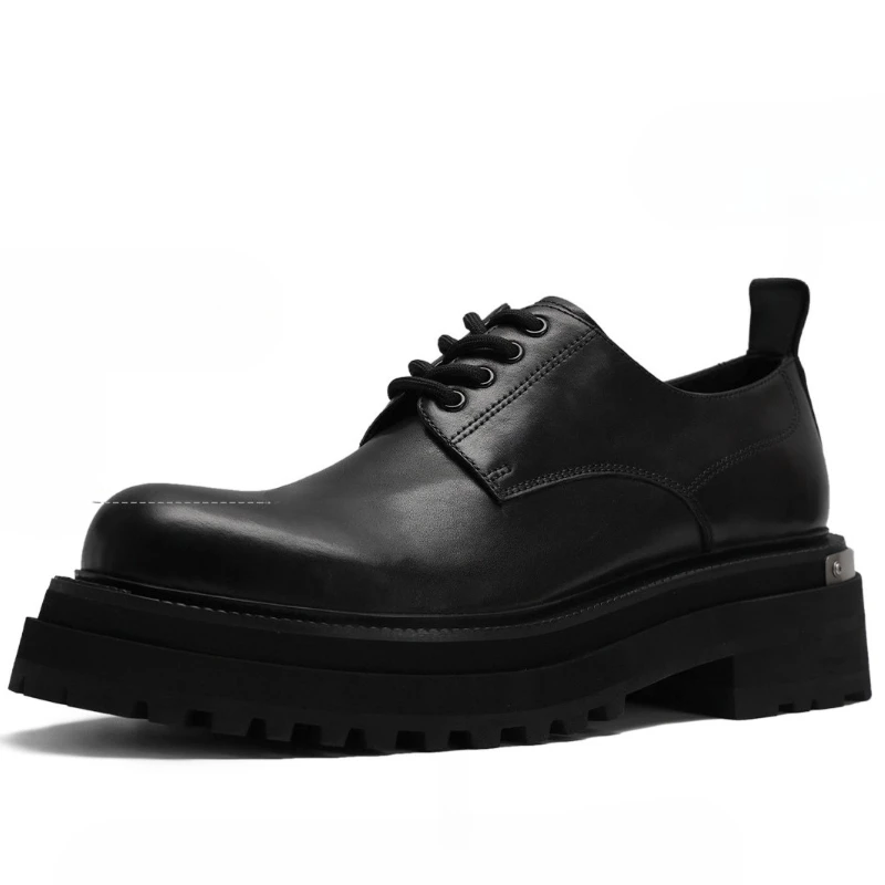 England Big Head Derby Derby Shoes for Men's Dress Fashion Thick Soled Increasing Shoes Genuine Leather Hand Sewn Casual Shoes