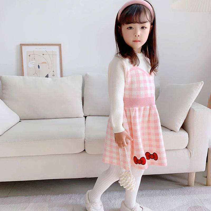 Sanrio Hello Kitty abiti per bambini ragazze Kawaii Dress Baby Girl Cute Knitted Princess Dress Cotton abbigliamento per bambini di alta qualità