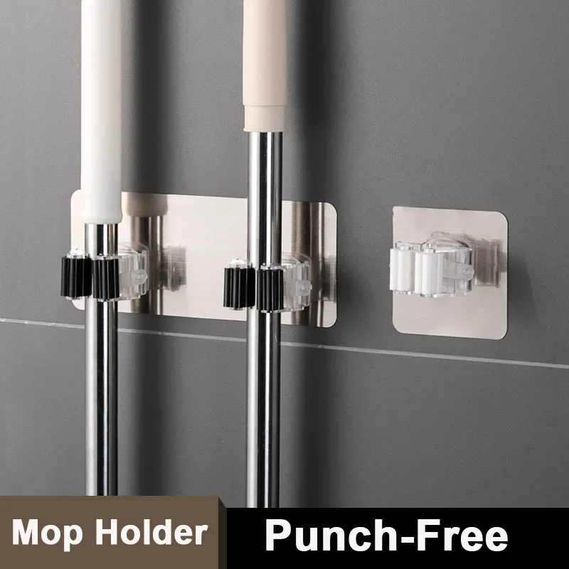 Adhesive Wall Hook Mop Hanger Organizer Broom Holder Wall Mount Mop Holder Stand Hooks Brush Broom Hanger Hook for Bathroom