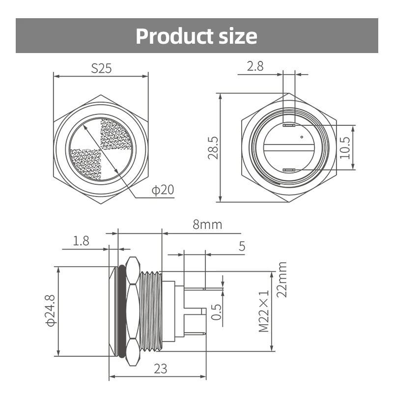 22Mm Ip65 Waterdichte Led-Indicatielampjes Met 2 Schroefvoeten Premium Productcategorie