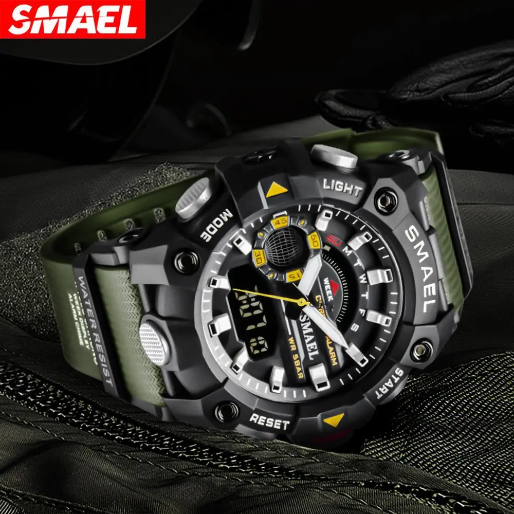 SMAEL 8040 Men\'s Fashion Electronic Watch Student Outdoor Sports 50M Waterproof Rubber Strap Alarm Clock Multifunctional Watches