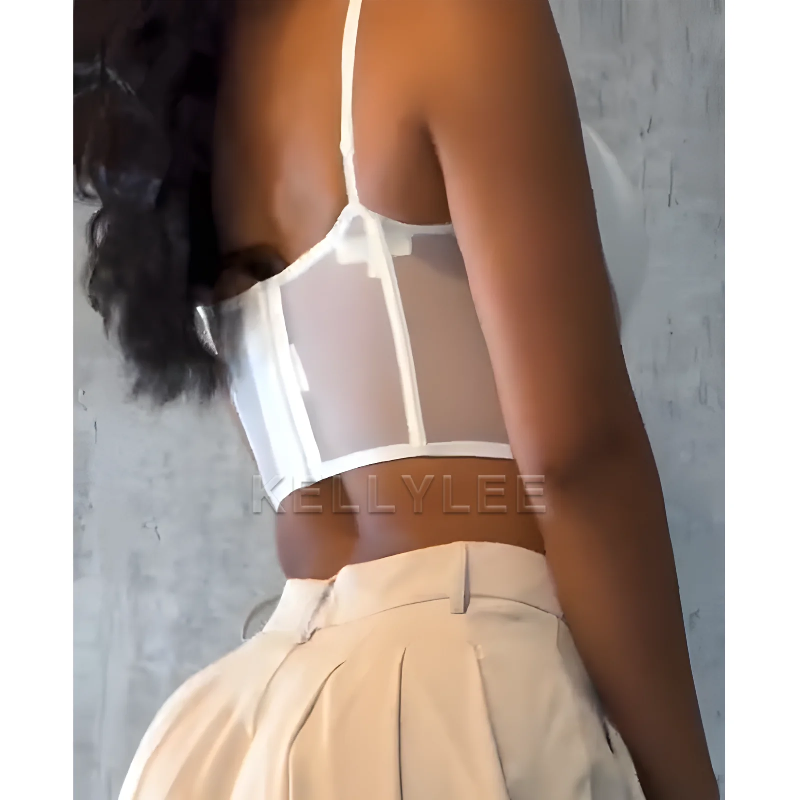 

Women's Transparent Mesh Gathered Tight Corset Sexy Hot Gorgeous Lingerie Ladies Underwear Bra with Adjustable Shoudler Straps