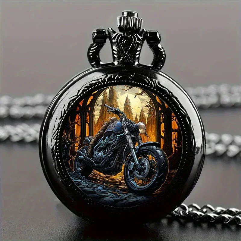 Vintage Motorcycle Route 66 Pocket Watch Blind Box Random Style Quartz Pocket Watch Necklace Chain Collectible Gift