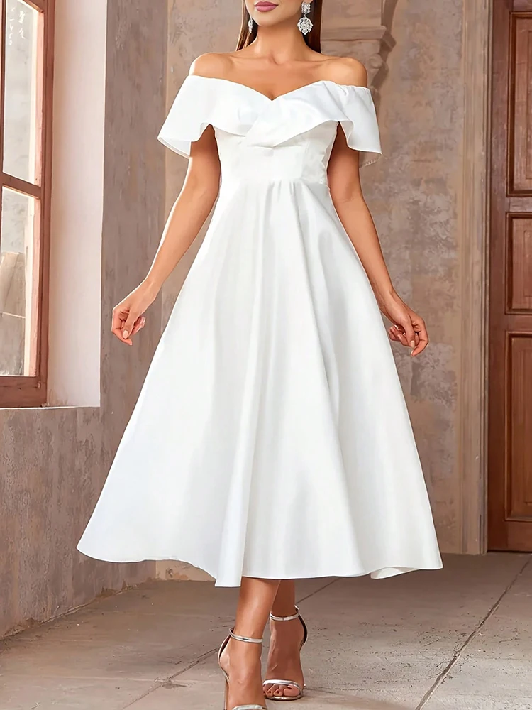 

Summer Elegant Women's Evening Dress Off The Shoulder A-line Solid Maxi Long Dresses Bridesmaid Party Dresses Female Clothing