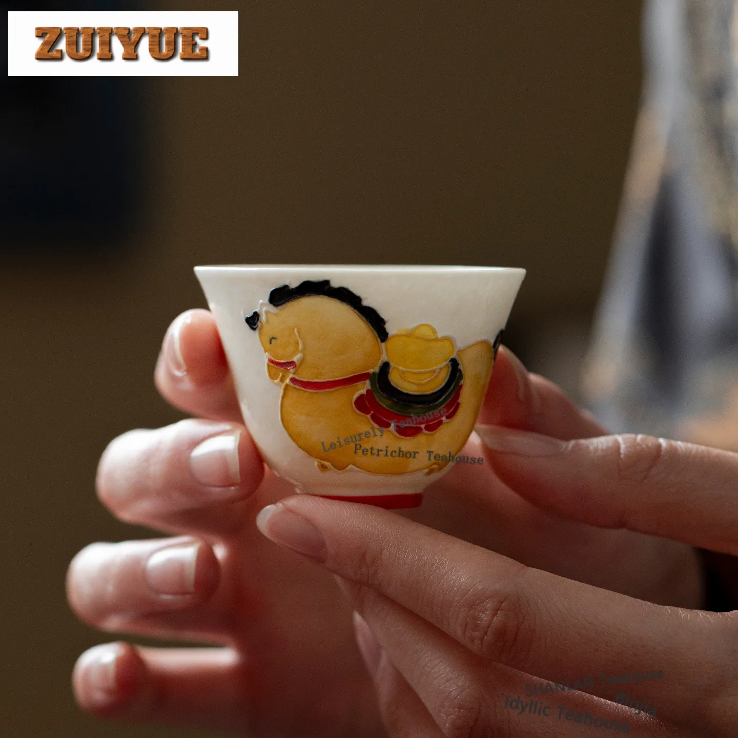 40ml Hand Painted Horse Get Wealth Teacup Zen Tea Bowl Jug Tea-tasting Meditation Cup Chazhan Master Cups Teaset Accessories