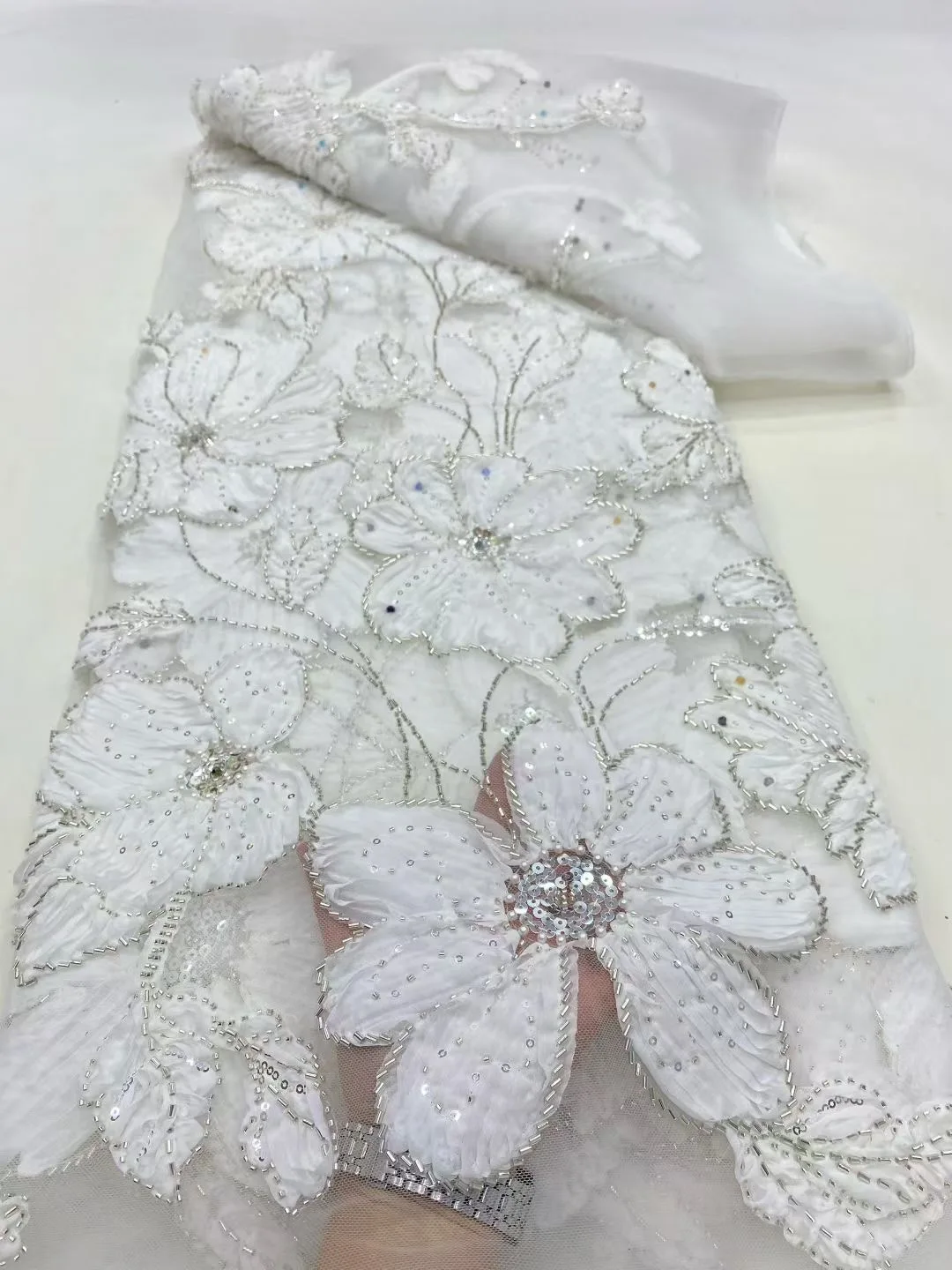 

Высокое качество 2025 года, африканские нигерийские блестки, вышивка, тюль, кружевная ткань, бусины, камень, платья для выпускного вечера, шитье, гипюр, 5 ярдов, DP0444