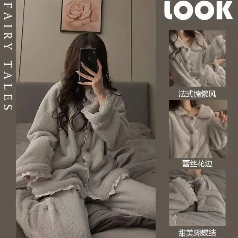 

Горячий пижамный комплект, женский пижамный комплект, женские теплые зимние пижамы, модная домашняя одежда, пижамы, милый и мягкий пижамный комплект, бархат