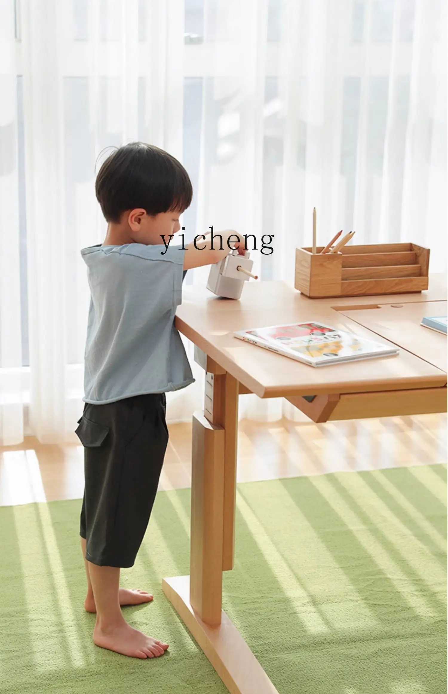 Tqh Kinder schreibtisch Grundschüler verstellbarer Schreibtisch Massivholz Home Schreibtisch und Stuhl Anzug