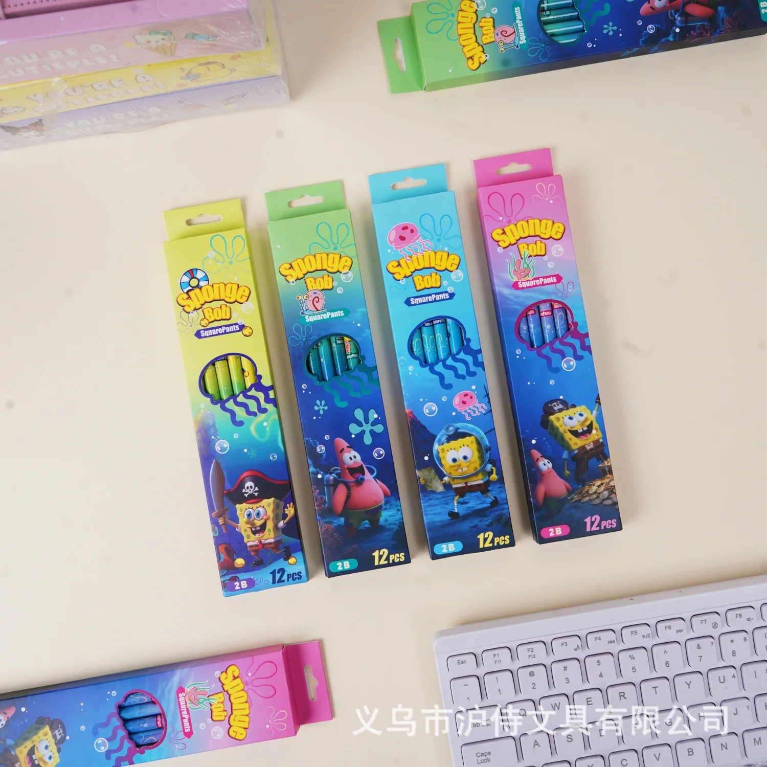 

12pcs Kawaii SpongeBob SquarePants Series 2B Pencil Cartoon Character Creativity Printing Pencil Boys and Girls Stationery