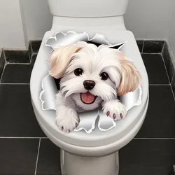 1pc Creative 3D Cracked Animal Dog Toilet Sticker, Adorable Bathroom Decor, Wall Self-Adhesive Art, Bathroom Decor