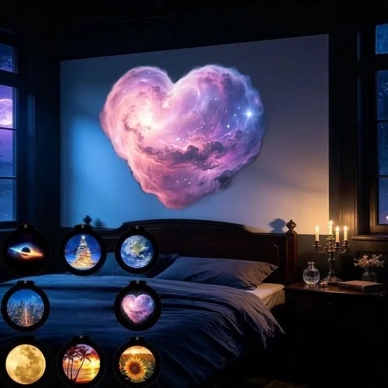 Scenery, Sunset, Earth, Moon, Christmas Tree 8-Picture Projection Lamp USB Powered Led Projection Night Lamp Bedroom Decorative