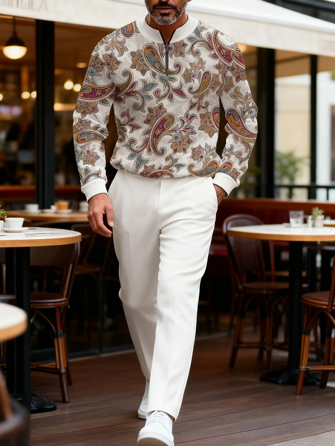 2-piece set, European and American men's fashionable sports long-sleeved top and long pants set