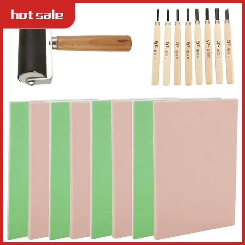 

A33R-6X 4Inch Rubber Block Stamp Carving Blocks Stamp Making Kit With Cutter Tools And Rubber Brayer Roller, Rubber Stamp Kit