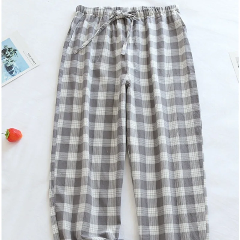 القطن كبير متقلب الرجال المنزل السراويل فضفاضة بسيطة غسل بنطلون بيجاما بلون منقوشة بنطلون أربعة مواسم بيجامة بانت