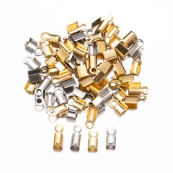 50Pcs Stainless Steel Fold Over Cord Ends Terminators Crimp Leather Ribbon Clasp Tips Connectors DIY Necklace Jewelry Making