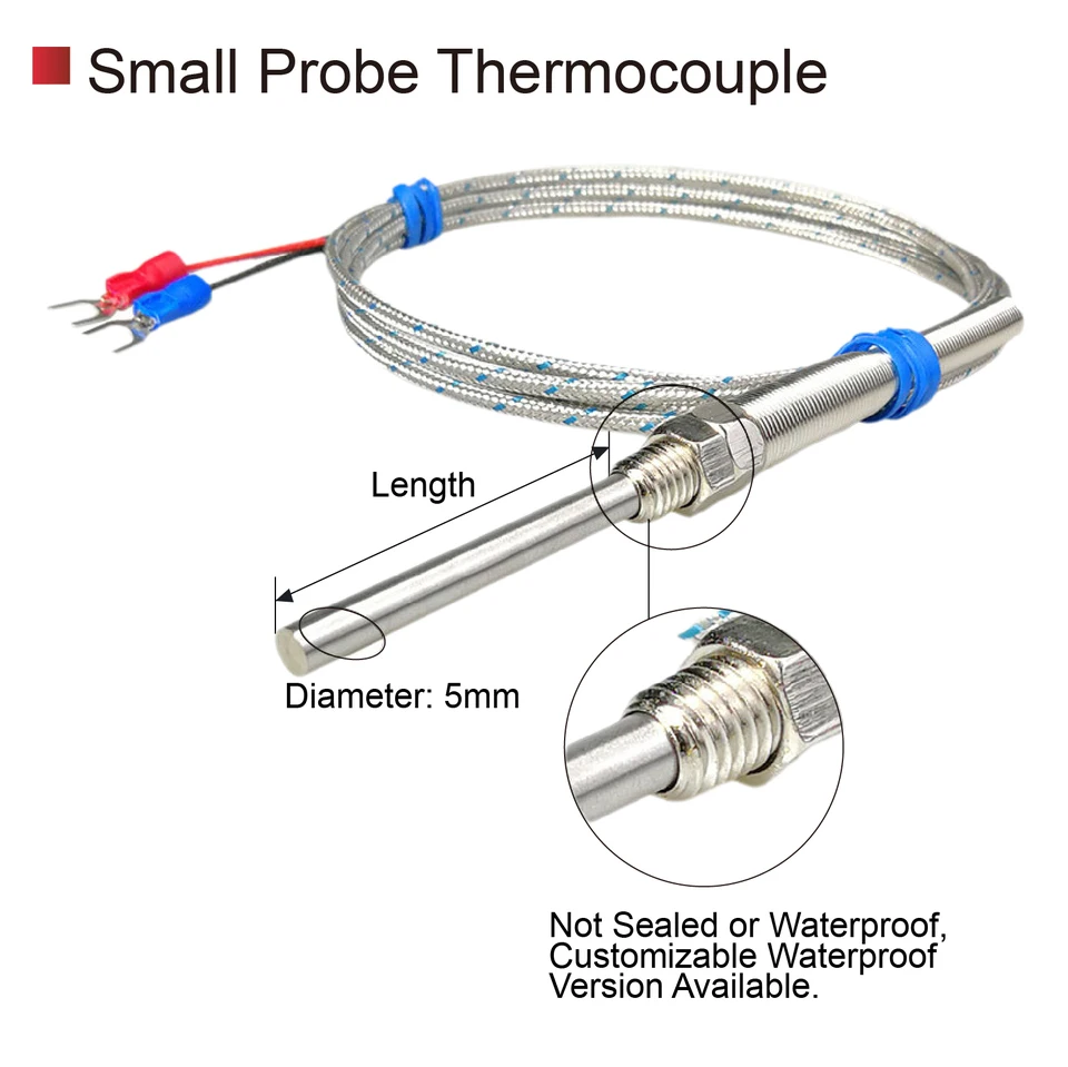 Industrial K Type Thermocouple Probe M8 Threaded High Temperature 600C Stainless Steel Fiberglass Insulated Digital ODM