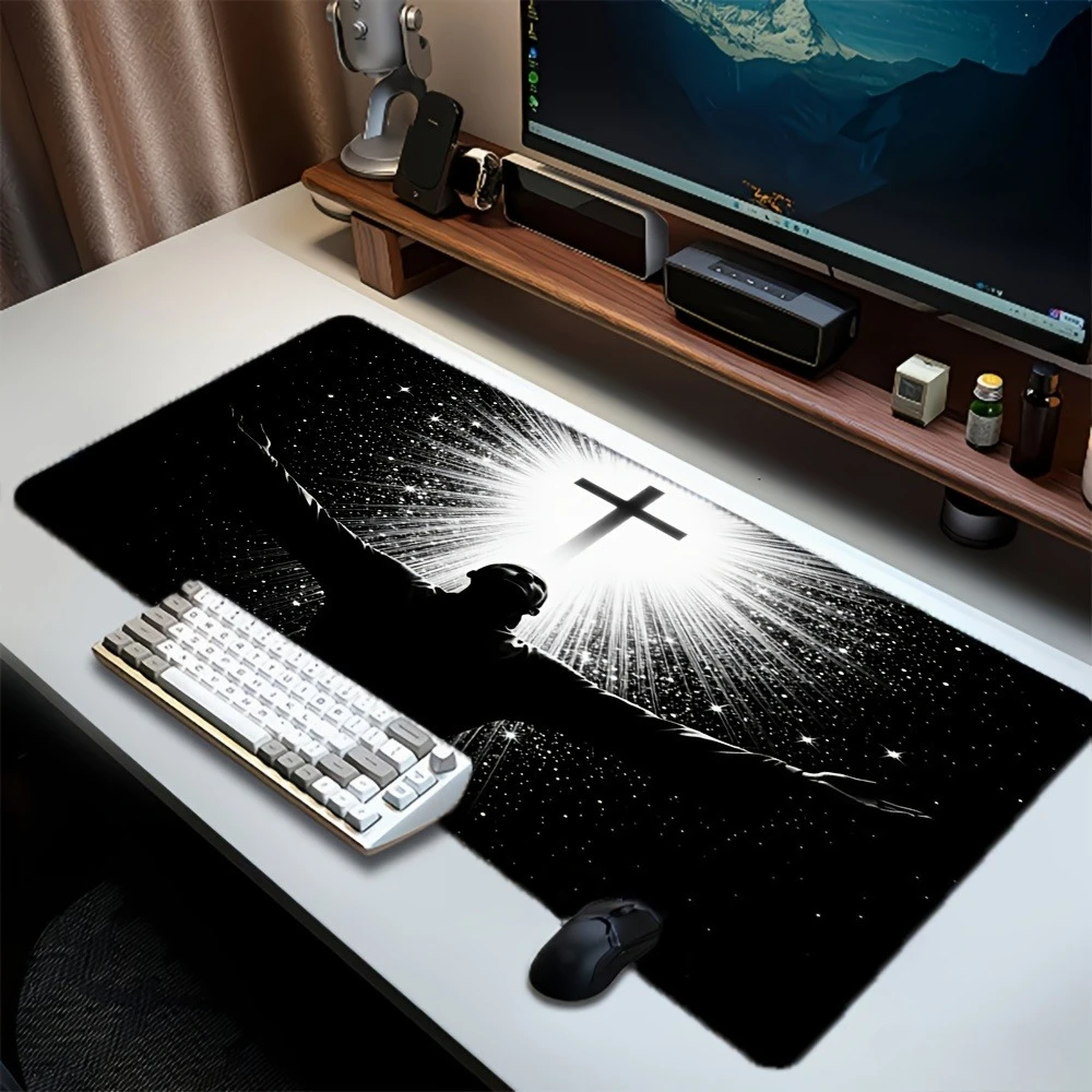 Tapis de souris de prière avec motif croix et étoile, base en caoutchouc antidérapante, accessoires de bureau, tapis de bureau, tapis de souris
