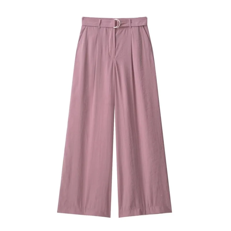 HipSeam Damen-Hosen-Sets mit hoher Taille, 2-teilig, langärmelig, Knopfleiste, weiches Hemd, fließende Hose mit weitem Bein und Gürtel, Damen-Outfit